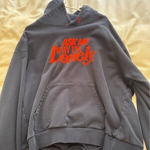 LONELY GHOST Charcoal Hoodie with Orange Text